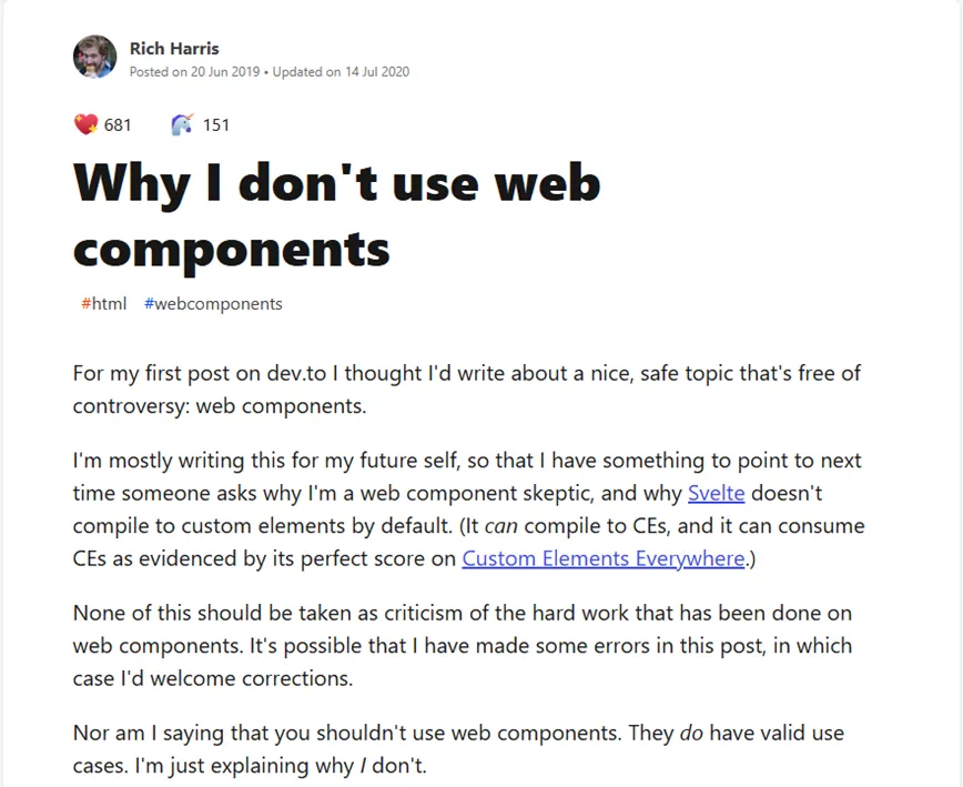 rich harris web components blog post